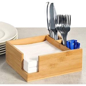 Servettenhouder & Bestekhouder in 1 - FSC® Bamboe hout - Houder voor Servetten en bestek - Serverhouder - Afm 22 x 18 x 9 Cm