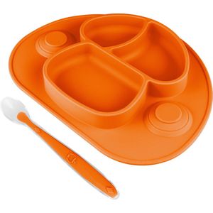 Nevi Kunststof Placemats - Kinderbestek Kinderservies Baby servies- Kinderbord - Placemat kinderen - Bord met zuignappen Oranje
