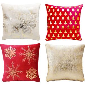 Set van 4 Kussenhoezen 45 X 45 cm | sierkussens | cushion cover | velvet | met rits | Wit en rood