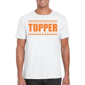 Bellatio Decorations Verkleed T-shirt voor heren - topper - wit - oranje glitters - feestkleding L