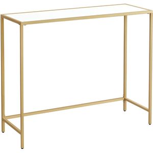 FURNIBELLA - consoletafel, bijzettafel, salontafel met stalen frame, moderne sofatafel, eenvoudig te monteren, stelvoetjes, woonkamer, hal, goudkleurig-wit LNT026A10