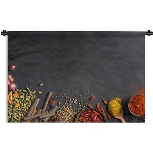 Wandkleed Kruiden - Specerijen op een zwarte achtergrond Wandkleed katoen 150x100 cm - Wandtapijt met foto