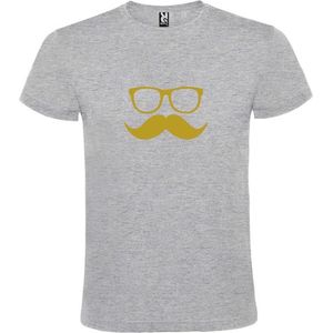 Grijs  T shirt met  print van ""Bril en Snor "" print Goud size XXXXL