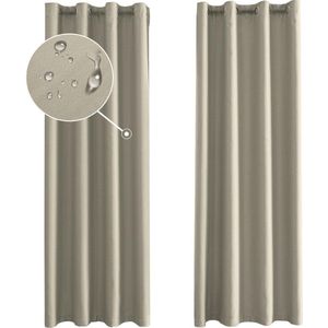 Kant en klaar gordijnen - Set van 2 - 140x280cm - Verduisterend - Beige - Slaapkamer Woonkamer gordijnen kant en klaar met haakjes