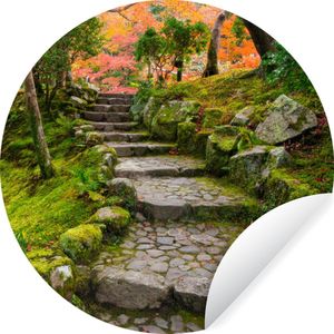 WallCircle - Behangcirkel - Zelfklevend behang - Japan - Stenen - Bomen - Mos - Tuin - Behangsticker - Behangcirkel zelfklevend - 100x100 cm - Rond behang - Cirkel behang