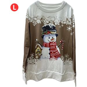 Bovista Kersttrui - Dames - Foute Kersttrui - Christmas Sweater - Kerst Sweater - Christmas Jumper - Pyjama - Pullover - Sneeuwpop - Khaki - Maat L