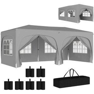 Partytent Opvouwbaar - Met Zijwanden – Paviljoen - Easy Up partytent – Tuinpaviljoen – 6x3m – Waterdicht – Verstelbare Hoogte