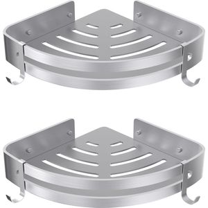 Hoekplank Doucheplank - Zilveren Driehoek Mand - Zonder Boren - Badkamer Keuken Organizer - Verdikt Aluminium - Set van 2