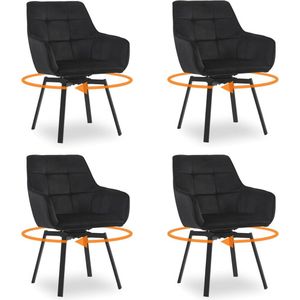 Draaibare Eetkamerstoelen Set van 4 - Ergonomische Fluwelen Stoelen met Armleuningen