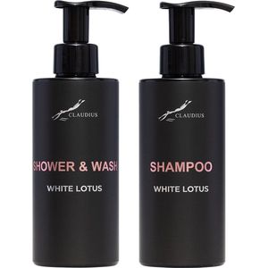Douchepakket White Lotus - Shower & Wash + Shampoo - 300 ml per fles - Claudius Cosmetics - bodycare - luxe fles - set van 2 stuks - Cadeau
