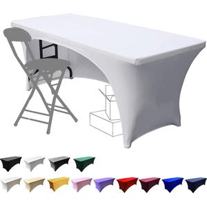 Elasthan Tischdecke 183cm x 75cm Tischhussen, 6ft Polyester Rechteckige Tischdecke mit offenem Rücken Dehnbare Tischdecke, Hochzeit, Party, Küche, Decoration- Weiß