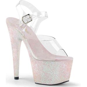 Pleaser - ADORE-708HMG Sandaal met enkelband, Paaldans schoenen - Paaldans schoenen - 40 Shoes - Roze/Transparant