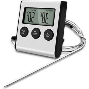Digitale LED-thermometer met sonde en timerfunctie voor voedselbereiding - batterij niet inbegrepen