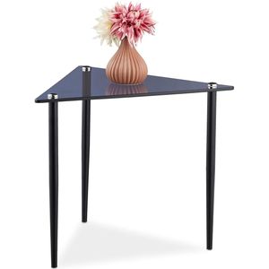 Moderne salontafel - driehoekig design - 1 stuk - zwart staal en grijs glas