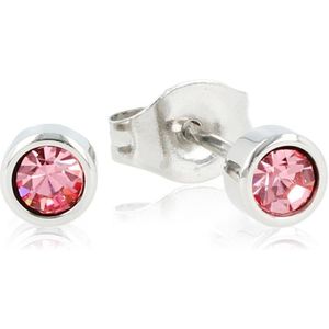Edelstalen oorsteker met roze zirkonia steen 4 mm - Zilverkleurige oorbellen met roze zirkonia steen - Met luxe cadeauverpakking