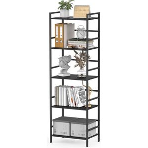 TRANKIELO® - Ruime 5-Laags Boekenkast met Industriële Look, Zwart Metalen Frame en Houten Planken, Perfect voor Woonkamer, Slaapkamer of Kantoorruimte -