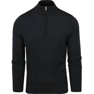 Suitable - Merino Half Zip Trui Zwart - Heren - Maat XL - Slim-fit