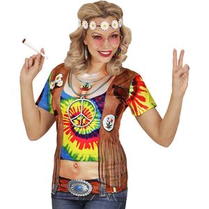 Widmann - Hippie Kostuum - T-Shirt Hippie Helen High Vrouw - Multicolor - Small / Medium - Carnavalskleding - Verkleedkleding