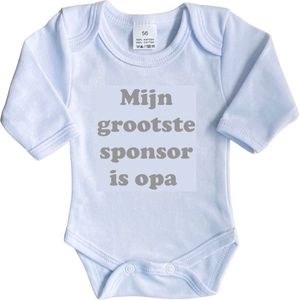 La Petite Couronne Romper Lange Mouw ""Mijn grootste sponsor is opa"" Unisex Katoen Wit/grijs Maat 56