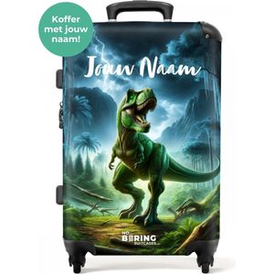 NoBoringSuitcases.com® - Kinderkoffer dino jongens - Koffer jongen met naam - Reiskoffer groot lichtgewicht - Rolkoffer met wielen - 20 kg bagage