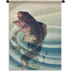 Wandkleed Aziatische schilderkunst - Vintage gravure koi vis Wandkleed katoen 120x160 cm - Wandtapijt met foto XXL / Groot formaat!