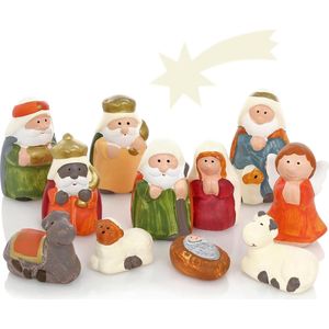 Kerststalfiguren van keramiek, 11 feestelijke kerstfiguren voor de kerststal en kerststal, 2 tot 8 cm