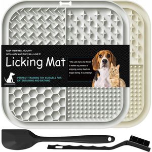 ALLGoods Likmat Hond - Slowfeeder Hond Met Verschillende Texturen - Voerbak voor Training - Set van 2 met Accessiores - Grijs/Beige