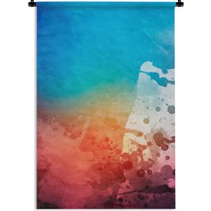 Wandkleed Waterverf Abstract - Abstract werk gemaakt van waterverf en blauwe met rode en oranje kleuren Wandkleed katoen 60x90 cm - Wandtapijt met foto