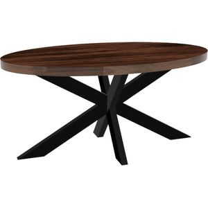 Eettafel ovaal mangohout 160cm James walnoot bruin ovale industriële tafel duurzaam mango eetkamertafel