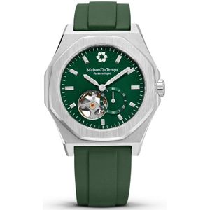 MaisonDuTemps MTDelta Caout Vert - Horloge - Analoog - Heren - Mannen - Siliconen band - Metaal - Saffierglas - Achthoek - Chronograaf - Streepjes - Groen - Zilverkleuri