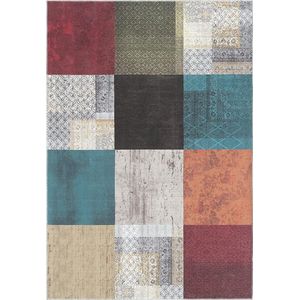 Vloerkeed patchwork vintage look - 80x250 cm - Wasbaar - multicolor bont - platbinding - katoenen achterkant - - Elira tapijt by The Carpet