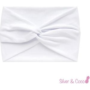 SilverAndCoco® - Brede Haarband Festival Dikke Normale Stoffen Hoofdband Hardlopen / Sport Yoga Boho Diadeem Dames / Elastische Zwarte Haarbanden Breed met Knoop - Wit