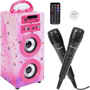 Draagbare Karaoke Machine met 2 Microfoons Bluetooth Luidspreker Verlichting USB- en SD-lezer Cadeau voor Kinderen van 5-16 Jaar (Model met 15 lights)