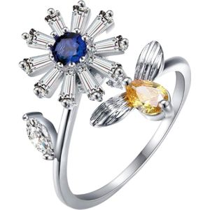 Anxiety Ring - (Draairing Bloem/Bij) - Stress Ring - Fidget Ring - Anxiety Ring For Finger - Draaibare Ring Dames - Spinning Ring - Spinner Ring - One-size - Zilver 925