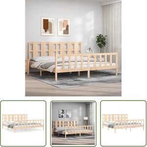 The Living Store Bedframe zonder matras massief grenenhout 200x200 cm - Massief Hout Bed Frame - Grenenhout Bed - Houten Bed - Bed Frame Bruin - Tweepersoons Bed