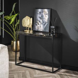 Haltafel teak black&gold | massief gerecycled hout | 100x35x75 cm | moderne entree | zwart en goud design | hal / gang