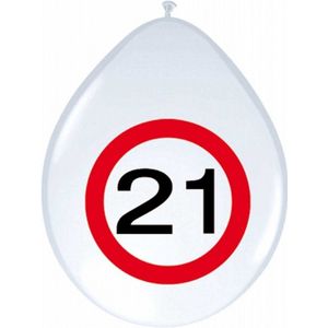 8x stuks Ballonnen 21 jaar verkeersbord versiering