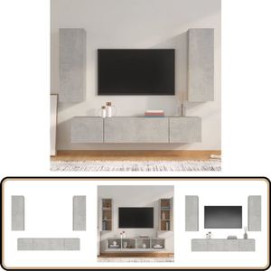 vidaXL 4-delige betongrijze Tv-meubelset Televisieserie - Tv Kast - Salontafel - Houten Tv Stand - Wandmontage