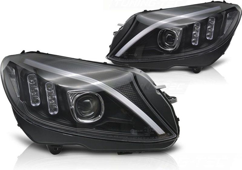 Koplampen - voor Mercedes W205 2014-2018 - TUBE LED - zwart