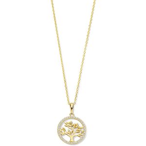 New Bling 9NBG-0661 Gouden Ketting met Hanger- Levensboom - 13,5mm - Zirkonia - Ankerschakel - 39+3+3cm - 0,87 Dikte - 14 Karaat - Goud