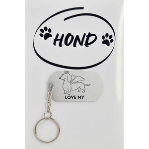 Teckel sleutelhanger inclusief kaart �– honden liefhebber cadeau - animals - Leuk kado voor je dieren liefhebber om te geven - 2.9 x 5.4CM