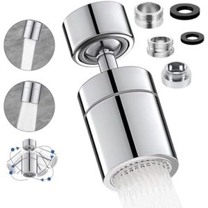 Selbro ® 360 graden waterkraan opzetstuk draaibaar in chroom kraanopzetstuk met M22 of M24 met twee straalsoorten voor keuken / badkamer