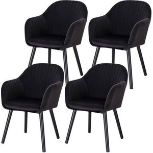 Set van 4 velvet kuipstoelen - stevige constructie - zachte zitervaring - met armleuning - geschikt voor diverse interieurs - zwart - 40x40x81 cm