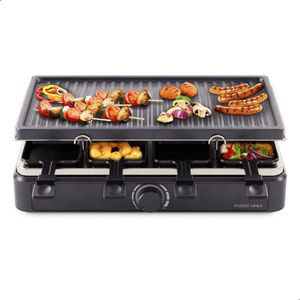 Studio Linea SLGRILL30BK Gourmetstel - 8 Personen - 1400 Watt - Gourmetpannetjes en Gourmetplaat met Antiaanbaklaag - Raclette