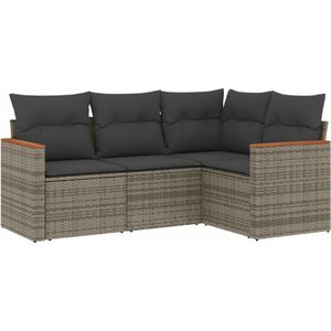 vidaXL - 4-delige - Loungeset - met - kussens - poly - rattan - grijs