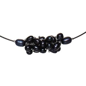 Zoetwater parelketting Black Oval Ball - echte parels - zwart - korte ketting - magneetslot