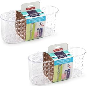 2x Transparant badkamerbakje met zuignappen - 26 x 12 cm - Organizers/opbergbakken - Badkamer spullen opruimen
