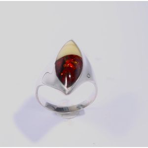Brigada zilver sterling 925 ring met oranje en witte barnsteen-amber - maat 19