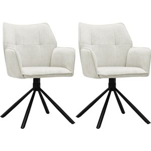 Parexio® - Enzo Eetkamerstoelen - Set van 2 - Licht Beige - Linnen Stof - Luxe Gestoffeerde Zitting - Industrieel Design - Metalen Poten - Stoel