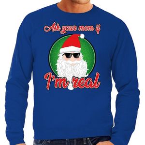 Foute Kersttrui / sweater - ask your mom í am real - blauw voor heren - kerstkleding / kerst outfit L